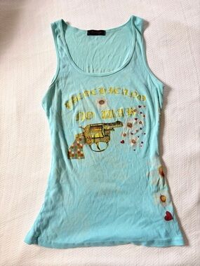 Christian Audigier Light Blue Graphic Tank Top